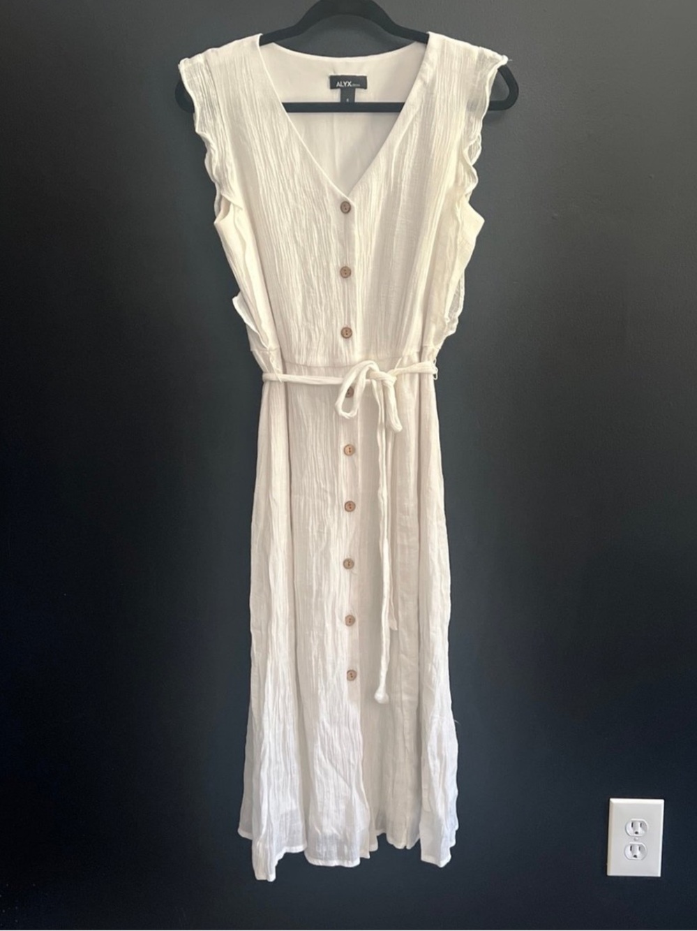 Alyx White Button-Front Midi Dress with Tie Waist